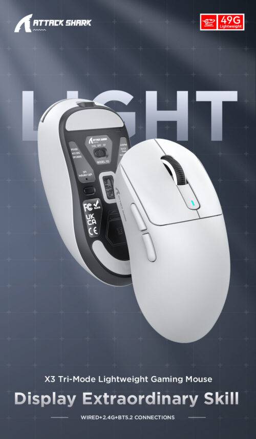 Attack Shark X3 Tri-Mode 2.4g-BT-Wired, Lightweight Gaming Mouse - obrazek 3