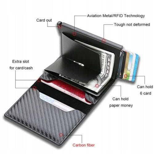 Carbon Fiber Rfid Card Holder Men Wallets Money Bag Male Vintage Black Male - obrazek 5