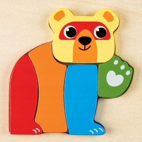 Playtive kolorowe, drewniane puzzle 2D Miś