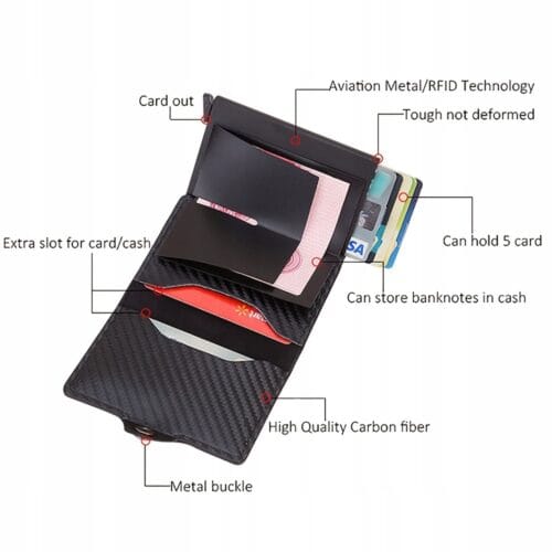 Carbon Fiber Rfid Card Holder Men Wallets Money Bag Male Vintage Black Male - obrazek 2