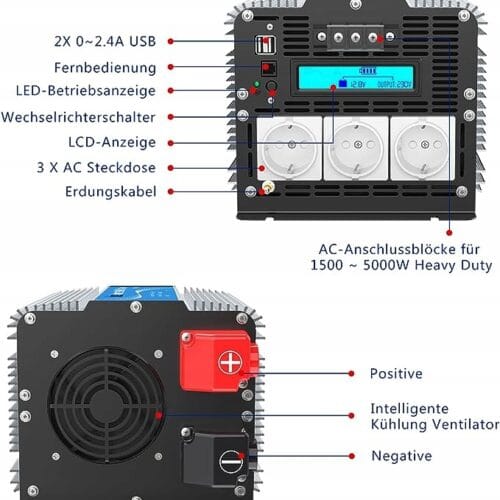 Przetwornica Napięcia 5000 W 12V na 230V Ekran LCD