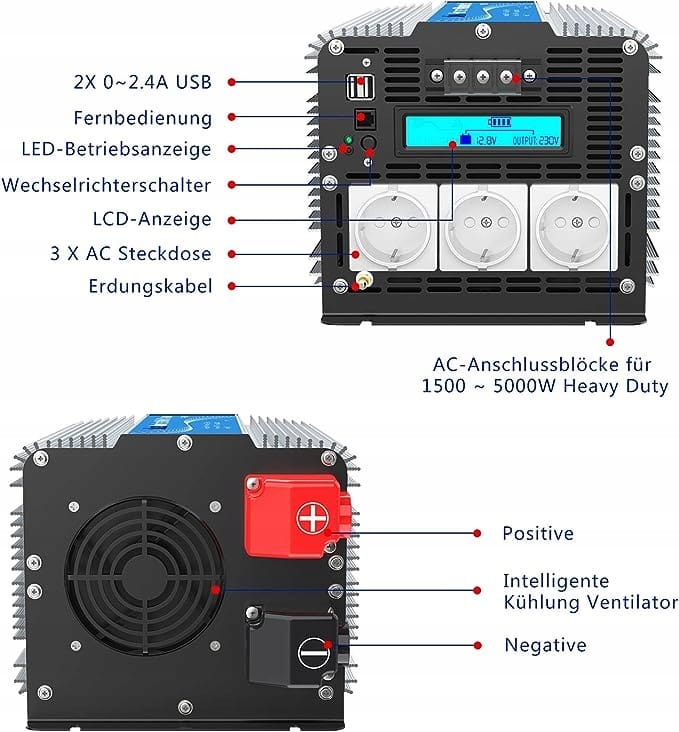 Przetwornica Napięcia 5000 W 12V na 230V Ekran LCD