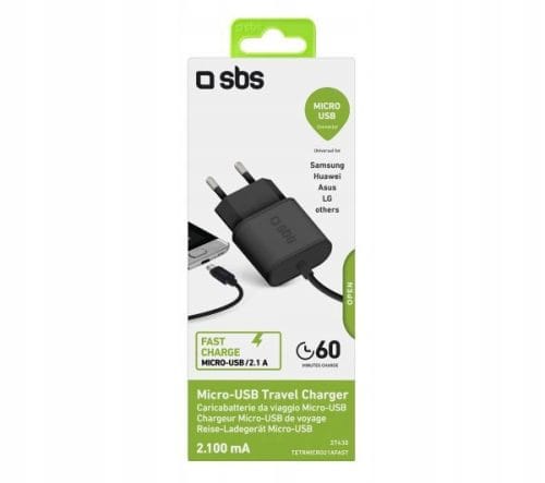 Ładowarka sieciowa ŁADOWARKA microUSB typ B uniwersalna 2100 mA 5 V SBS - obrazek 2